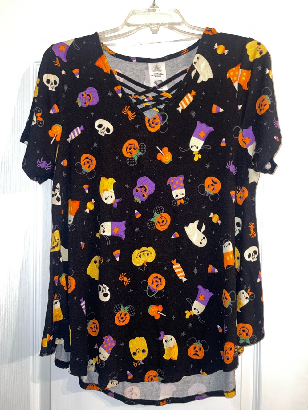 Disney Parks Black Halloween Mickey Pumpkin Women Top Tee Oversize L (Fits 2X)